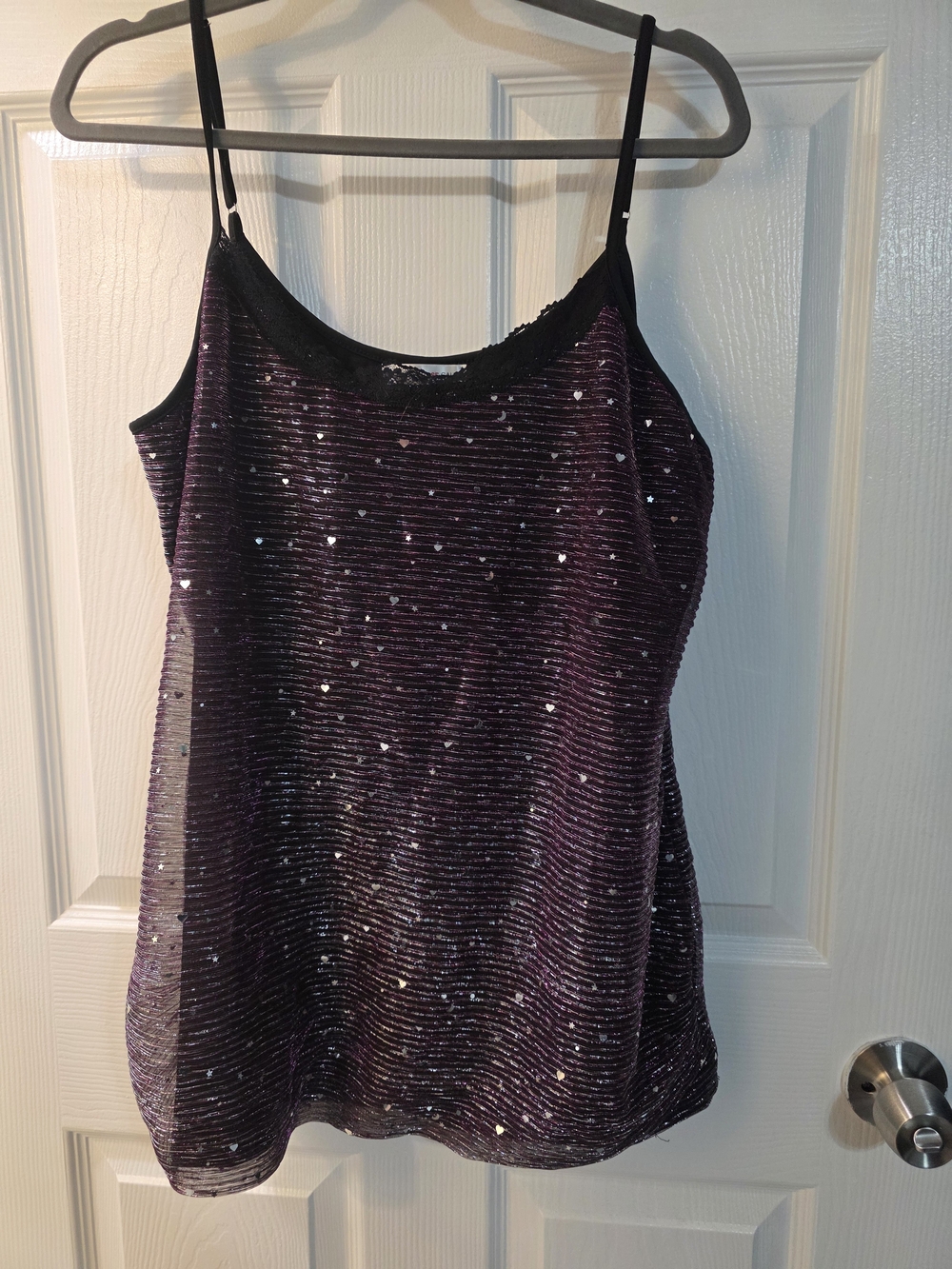 Rosegal Sparkling Dark Purple Sequin Spaghetti Strap Cami Tanktop Size 2x